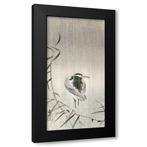 Kwak in rain Black Modern Wood Framed Art Print by Koson, Ohara