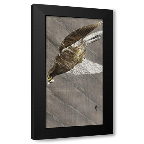 Downward flying eagle Black Modern Wood Framed Art Print by Koson, Ohara