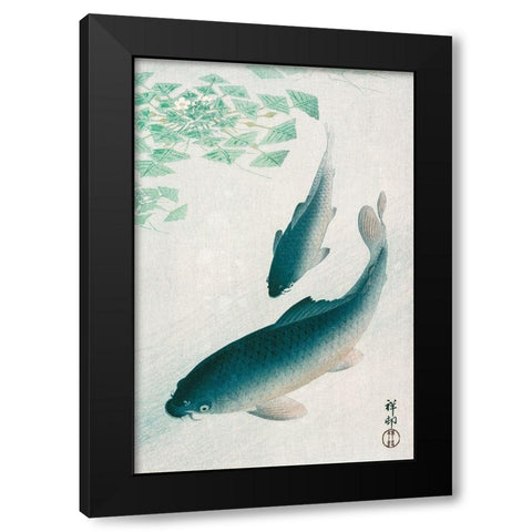 Carp or Koi Black Modern Wood Framed Art Print by Koson, Ohara
