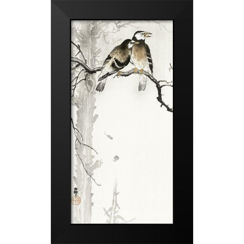 Two gray starlings Black Modern Wood Framed Art Print by Koson, Ohara
