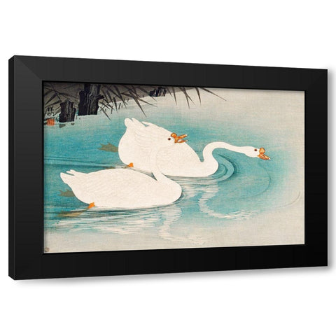 Geese amid Reeds Black Modern Wood Framed Art Print by Koson, Ohara