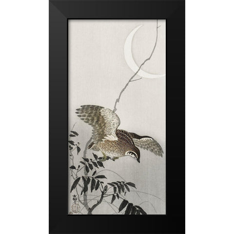 Quail at moon sickleÂ  Black Modern Wood Framed Art Print by Koson, Ohara