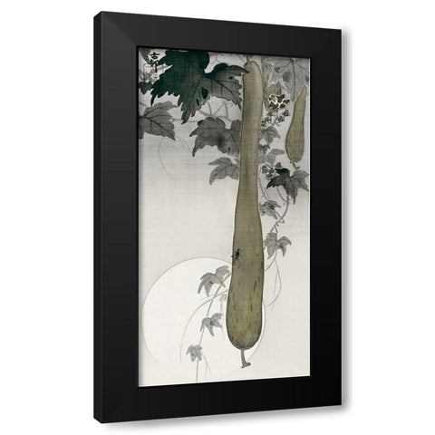 Wild cucumber and a full moonÂ  Black Modern Wood Framed Art Print with Double Matting by Koson, Ohara