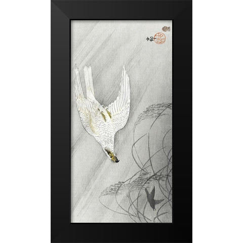 Hunting hawk Black Modern Wood Framed Art Print by Koson, Ohara