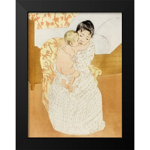 Maternal Caress Black Modern Wood Framed Art Print by Cassatt, Mary