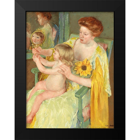 Mother and Child Black Modern Wood Framed Art Print by Cassatt, Mary