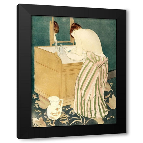 Woman Bathing Black Modern Wood Framed Art Print with Double Matting by Cassatt, Mary