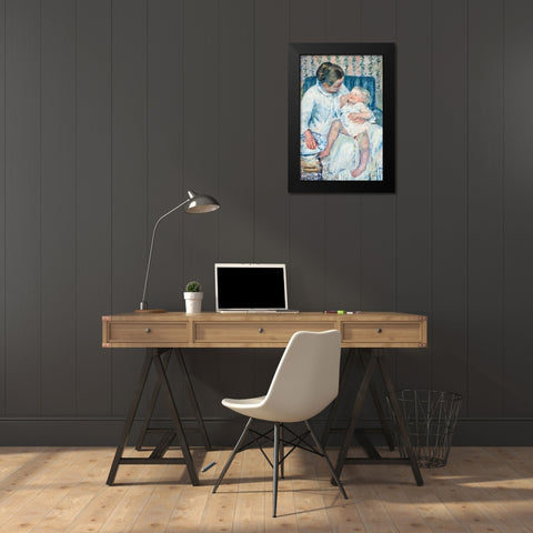 Mother About to Wash Her Sleepy Child Black Modern Wood Framed Art Print by Cassatt, Mary