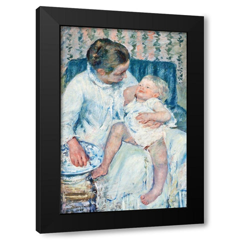 Mother About to Wash Her Sleepy Child Black Modern Wood Framed Art Print by Cassatt, Mary