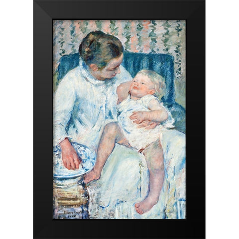 Mother About to Wash Her Sleepy Child Black Modern Wood Framed Art Print by Cassatt, Mary