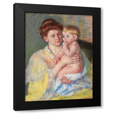 Baby John with Forefinger in His Mouth Black Modern Wood Framed Art Print with Double Matting by Cassatt, Mary