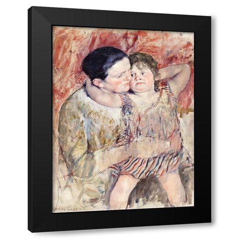 Woman and Child Black Modern Wood Framed Art Print with Double Matting by Cassatt, Mary