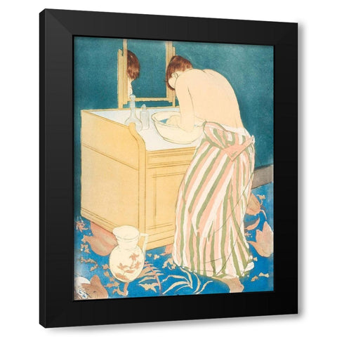 Woman Bathing Black Modern Wood Framed Art Print with Double Matting by Cassatt, Mary
