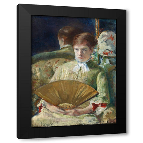 Woman with a Fan Black Modern Wood Framed Art Print by Cassatt, Mary