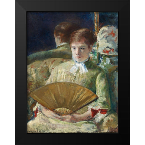 Woman with a Fan Black Modern Wood Framed Art Print by Cassatt, Mary