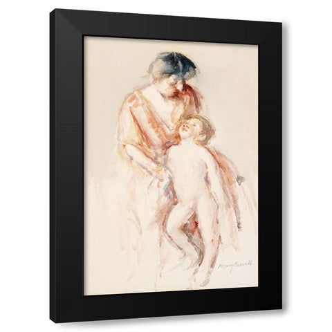 Woman with Nude Boy at Her Left Black Modern Wood Framed Art Print by Cassatt, Mary