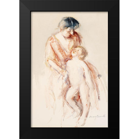 Woman with Nude Boy at Her Left Black Modern Wood Framed Art Print by Cassatt, Mary