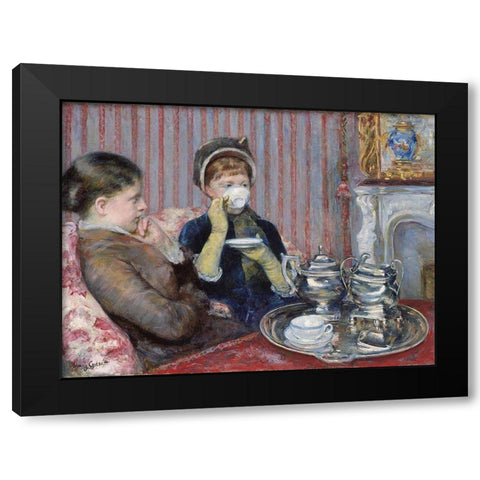 The Tea Black Modern Wood Framed Art Print with Double Matting by Cassatt, Mary