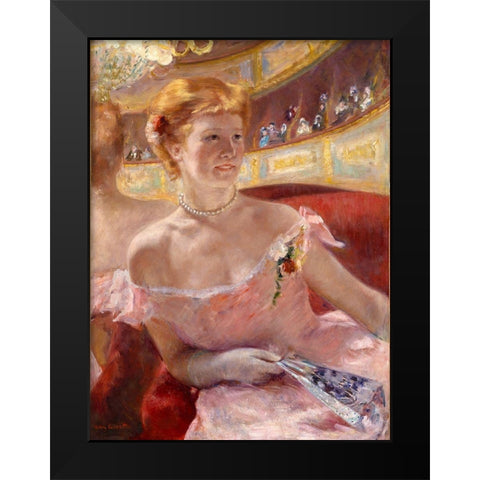 Woman with a Pearl Necklace in a Loge Black Modern Wood Framed Art Print by Cassatt, Mary