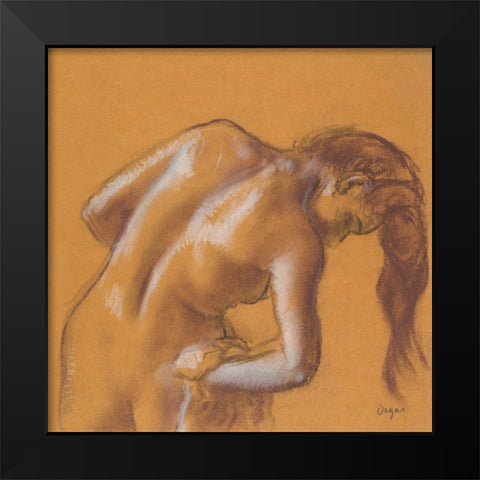 Nude lady. Bather Drying Herself Black Modern Wood Framed Art Print by Degas, Edgar