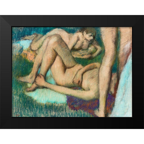 Naked Women Bathers Black Modern Wood Framed Art Print by Degas, Edgar