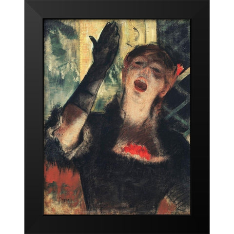 Cafe Singer Black Modern Wood Framed Art Print by Degas, Edgar