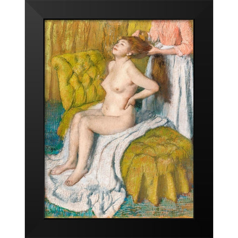 Woman Having Her Hair Combed Black Modern Wood Framed Art Print by Degas, Edgar