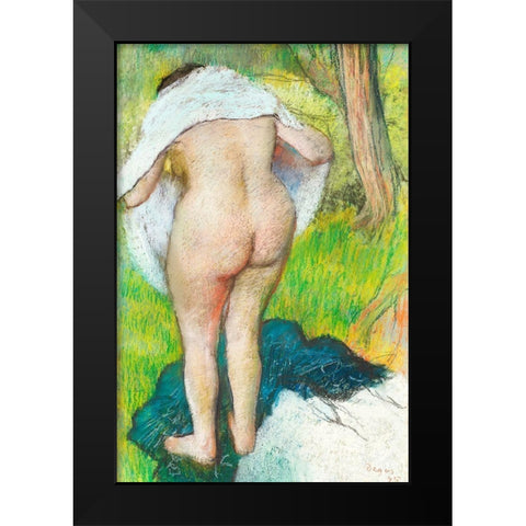 Girl Drying Herself Black Modern Wood Framed Art Print by Degas, Edgar