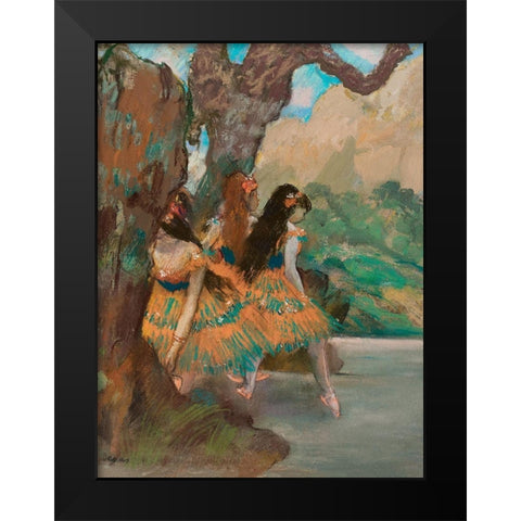 Ballet Dancers Black Modern Wood Framed Art Print by Degas, Edgar