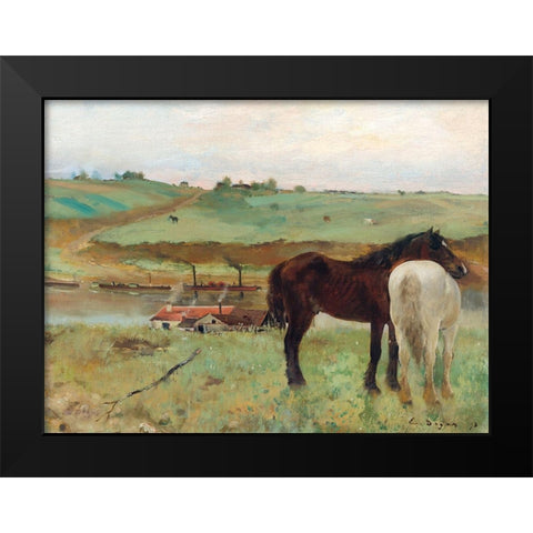 Horse in a Meadow Black Modern Wood Framed Art Print by Degas, Edgar
