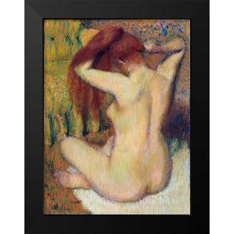 Woman Combing Her Hair Black Modern Wood Framed Art Print by Degas, Edgar