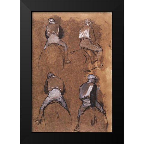 Four Studies of a Jockey Black Modern Wood Framed Art Print by Degas, Edgar