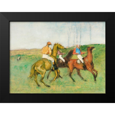Jockeys and Race Horses Black Modern Wood Framed Art Print by Degas, Edgar