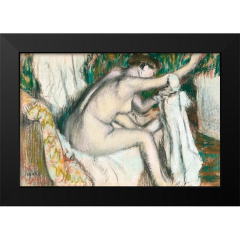 Woman Drying Her Arm Black Modern Wood Framed Art Print by Degas, Edgar
