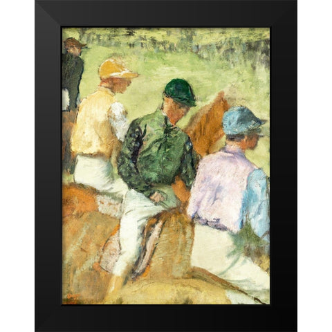 Four Jockeys Black Modern Wood Framed Art Print by Degas, Edgar