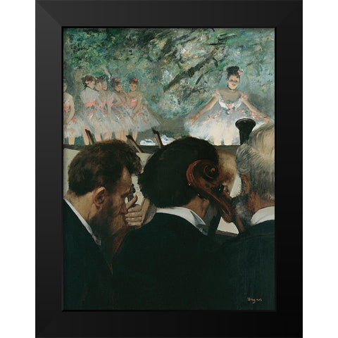 Orchestra Musicians Black Modern Wood Framed Art Print by Degas, Edgar