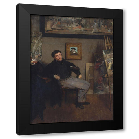 Portrait of James Tissot Black Modern Wood Framed Art Print with Double Matting by Degas, Edgar
