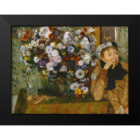 A Woman Seated beside a Vase of Flowers Black Modern Wood Framed Art Print by Degas, Edgar