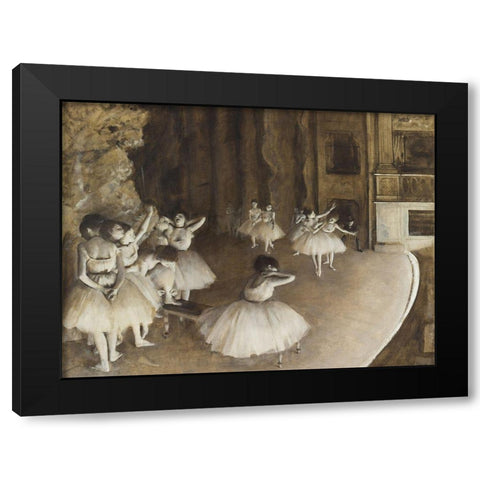 Ballet Rehearsal on Stage Black Modern Wood Framed Art Print by Degas, Edgar
