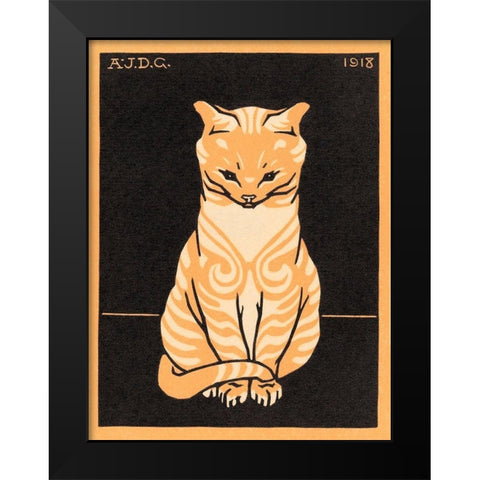 Sitting Cat Black Modern Wood Framed Art Print by De Graag, Julie