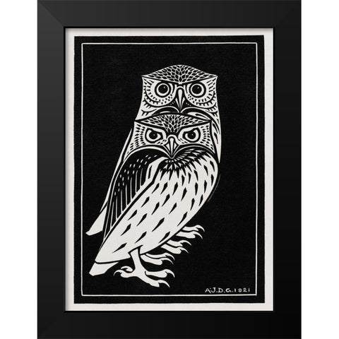 Two owls Black Modern Wood Framed Art Print by De Graag, Julie