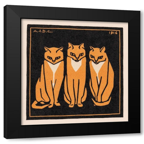 Three cats Black Modern Wood Framed Art Print by De Graag, Julie