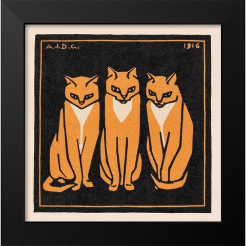 Three cats Black Modern Wood Framed Art Print by De Graag, Julie