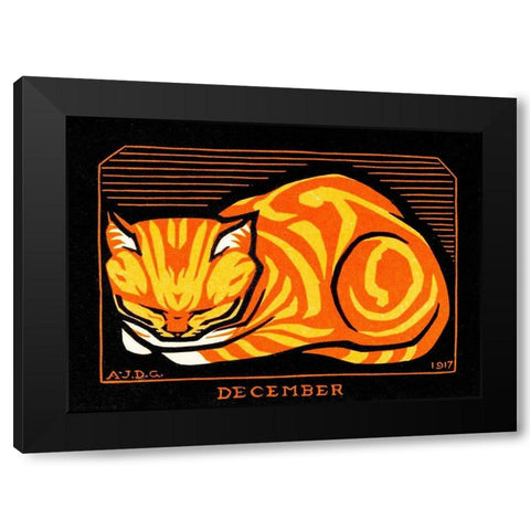 December Cat Black Modern Wood Framed Art Print with Double Matting by De Graag, Julie