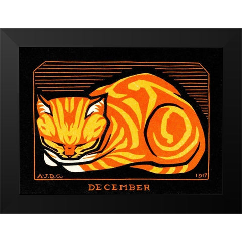 December Cat Black Modern Wood Framed Art Print by De Graag, Julie