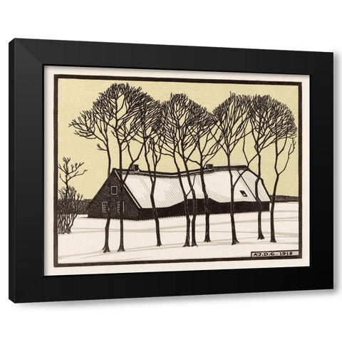 Farm in the snow Black Modern Wood Framed Art Print by De Graag, Julie