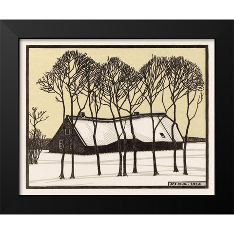 Farm in the snow Black Modern Wood Framed Art Print by De Graag, Julie