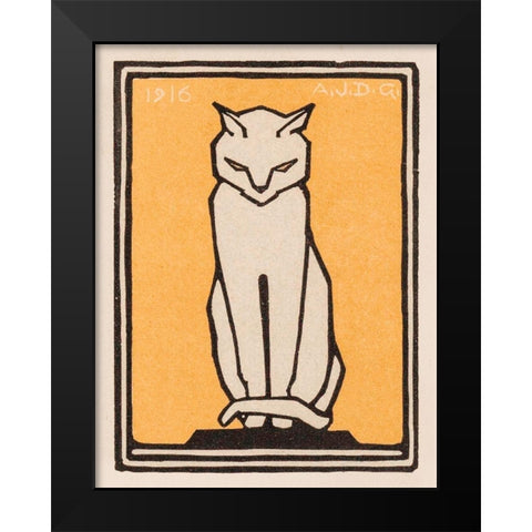 Sitting cat Black Modern Wood Framed Art Print by De Graag, Julie