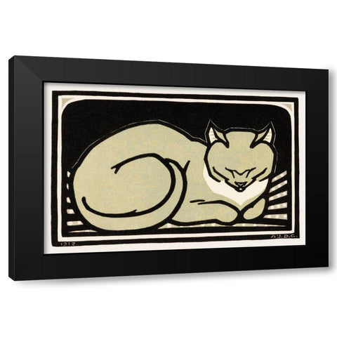 Sleeping Cat Black Modern Wood Framed Art Print with Double Matting by De Graag, Julie