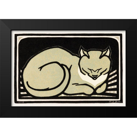 Sleeping Cat Black Modern Wood Framed Art Print by De Graag, Julie
